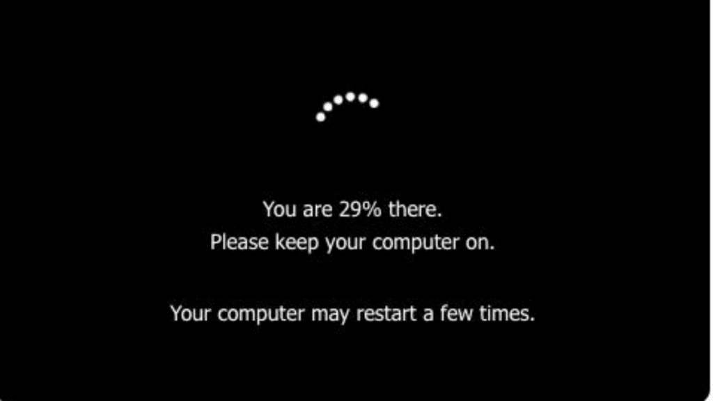 Progress screen of computer updating